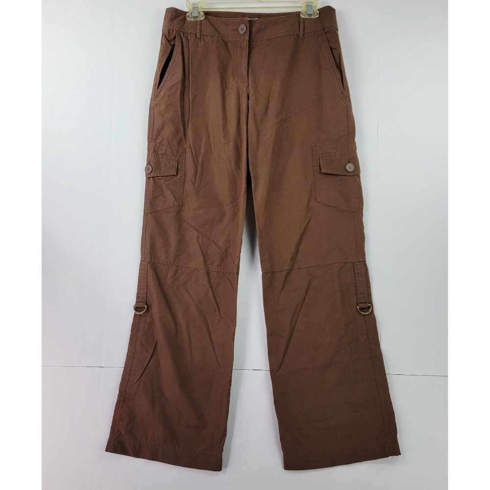 Ann Taylor Loft Cargo Pants Womens Size 6 Roll Tab Buckle Brown Cotton Pockets